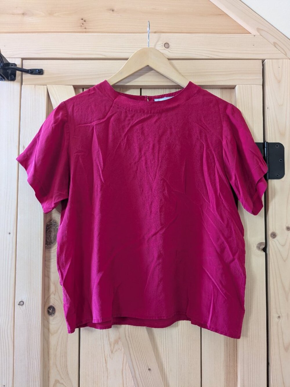 Anna Frank 100% Silk Blouse Womens Medium Petite MP Fuchsia Office Luxe Career